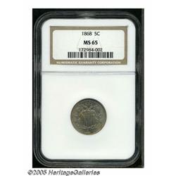 1868 5C MS65 NGC. The obverse is boldly struck wi