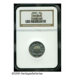 1869 5C MS66 S NGC. This piece has beautiful brig