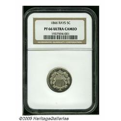 1866 5C Rays PR66 Deep Cameo NGC. The nickel Five