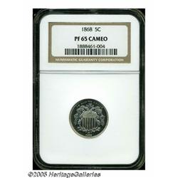 1868 5C PR65 Cameo NGC. This nearly untoned shiel