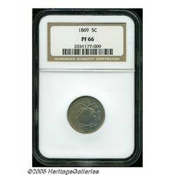 1869 5C PR66 NGC. Nicely mirrored beneath subtle 