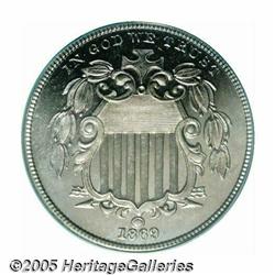 1869 5C PR66 Cameo PCGS. Bright, lightly toned wa