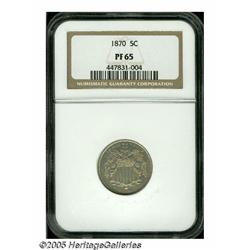 1870 5C PR65 NGC. A thin layer of champagne-gold 