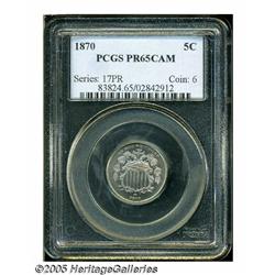 1870 5C PR65 Cameo PCGS. Sharply struck and light