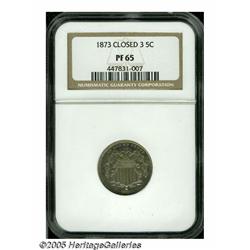 1873 5C Closed 3 PR65 NGC. Golden-gray surfaces d