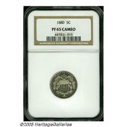 1880 5C PR65 Cameo NGC. A nice cameo contrast, es