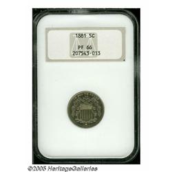 1881 5C PR66 NGC. Pastel gold and ice-blue patina