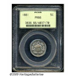1881 5C PR66 PCGS. A moderately reflective proof 