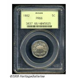 1882 5C PR66 PCGS. Milky tan, cream-gray, and oli