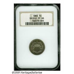 1883 5C PR66 NGC. Pretty pastel ice-blue and rose