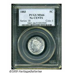 1883 5C No Cents MS66 PCGS. Lustrous surfaces dis
