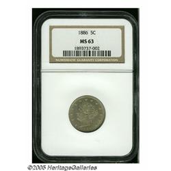 1886 5C MS63 NGC. A lustrous dove-gray piece. The