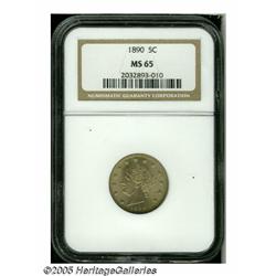 1890 5C MS65 NGC. Light champagne-tan surfaces re