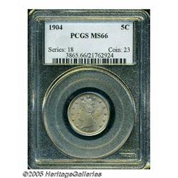1904 5C MS66 PCGS. Lustrous surfaces are bathed i