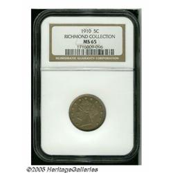 1910 5C MS65 NGC. Ex: Richmond Collection. Deep g