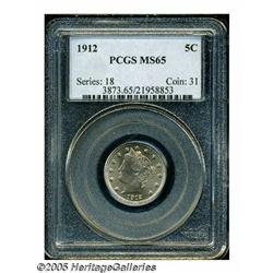 1912 5C MS65 PCGS. Light honey-gold color visits 