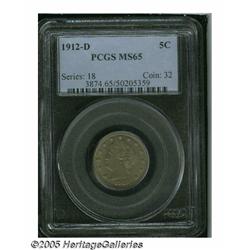 1912-D 5C MS65 PCGS. Pleasing satiny luster glows