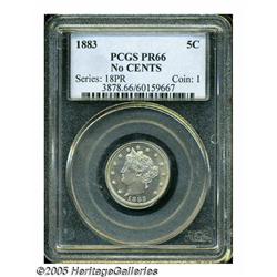 1883 5C No Cents PR66 PCGS. Fully struck with lov