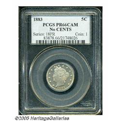 1883 5C No Cents PR66 Cameo PCGS. A strong cameo 