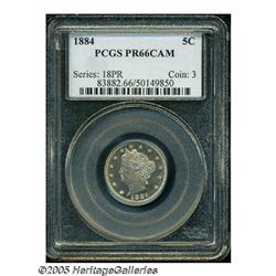1884 5C PR66 Cameo PCGS. Sharply struck, except f