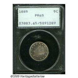 1885 5C PR65 PCGS. Pretty pastel ice-blue and ros