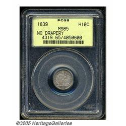 1839 H10C No Drapery MS65 PCGS. Gray-gold-lavende