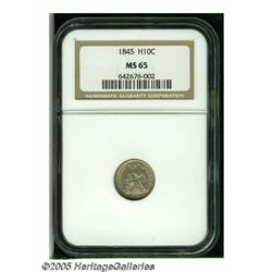 1845 H10C MS65 NGC. Lustrous surfaces are visited