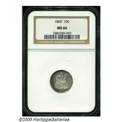 1860 10C MS66 NGC. Slightly weak on Liberty's hea