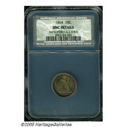1864 10C Unc Details, Improperly Cleaned, NCS. Th