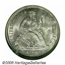 1870-S 10C MS65 NGC. A very scarce issue with onl