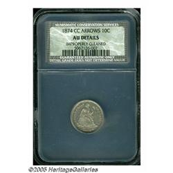 1874-CC 10C Arrows AU Details, Improperly Cleaned