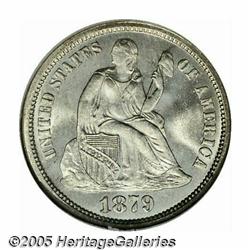 1879 10C MS67 S NGC. The frosty-white devices con