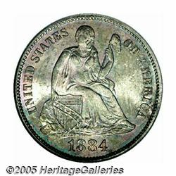 1884 10C MS66 PCGS. Deeply toned with crimson-red