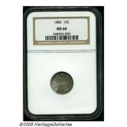 1886 10C MS66 NGC. Lustrous surfaces are enriched