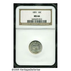 1891 10C MS66 NGC. This last year of issue Seated