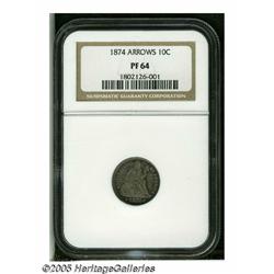 1874 10C Arrows PR64 NGC. One of 700 proofs struc