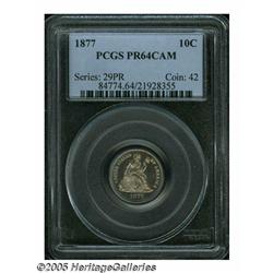1877 10C PR64 Cameo PCGS. Completely untoned, the