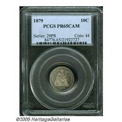 1879 10C PR65 Cameo PCGS. Splotches of golden-bro