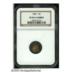 1882 10C PR67 S Cameo NGC. Mauve-red, electric-bl
