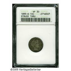 1895-O 10C --Struck Thru--VF30 ANACS. Dappled pea