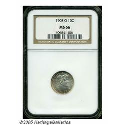 1908-O 10C MS66 NGC. A radiant, satiny sheen eman