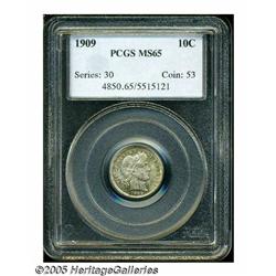 1909 10C MS65 PCGS. Dappled olive-green toning fl