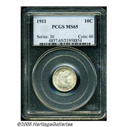 1911 10C MS65 PCGS. A pinpoint-sharp piece that e