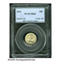 1911 10C MS66 PCGS. Lustrous and well defined wit