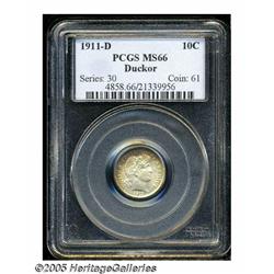 1911-D 10C MS66 PCGS. Ex: Duckor. Lustrous surfac