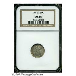 1911-S 10C MS66 NGC. Well struck, satiny, and nea