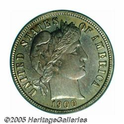 1900 10C PR67 PCGS. Deeply toned with blue-green 