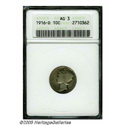 1916-D 10C AG3 ANACS. Light gray surfaces show fa