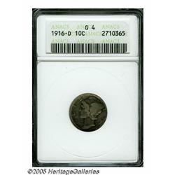 1916-D 10C Good 4 ANACS. This key date shows medi