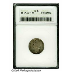 1916-D 10C Good 6 ANACS. Pleasing light gray pati